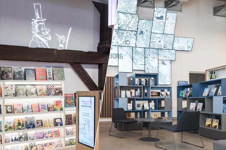 Projektion På Væg Samt Kreativ Skærmvæg På Bibliotek